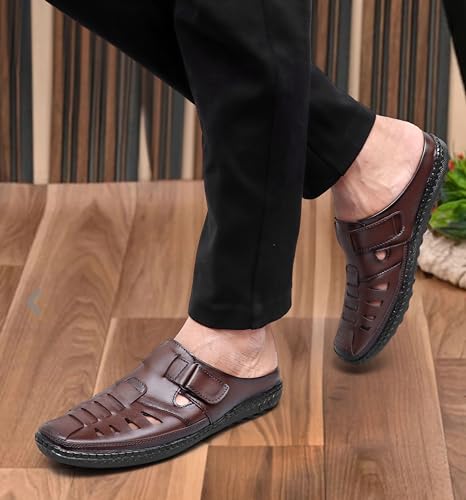 Image of ARAMISH Back Open Genuine Leather Fisherman Sandals for Men