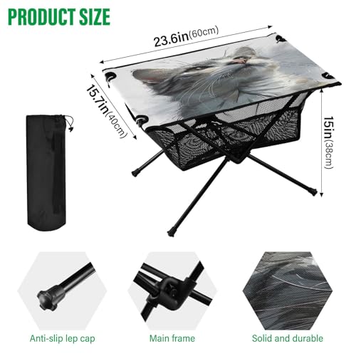 Mesa plegable para camping SDMKA con diseño de gato, portátil y fácil de transportar, ideal para playa y picnic miniatura 3