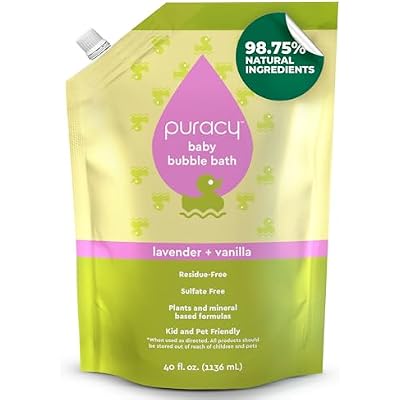 Puracy Bubble Bath for Children, Gently Scented with Real Lavender & Vanilla, 98.75% Natural Baby Bubble Bath, Plant-Based Moisturizers for All Skin Types, Tear-Free for Daily Use, 40 Fl Oz