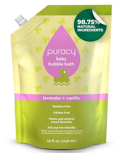 Puracy Bubble Bath for Children, Gently Scented with Real Lavender & Vanilla, 98.75% Natural Baby Bubble Bath, Plant-Based Moisturizers for All Skin Types, Tear-Free for Daily Use, 40 Fl Oz