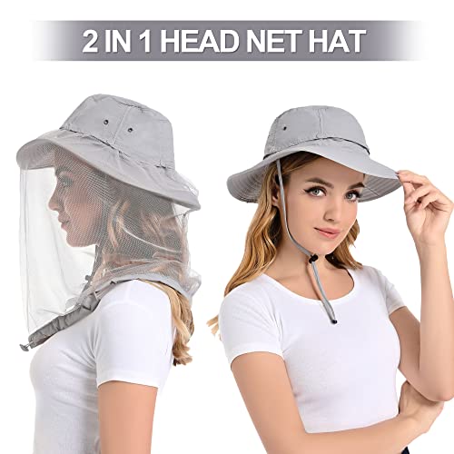 Image of Mosquito Head Net Hat - Bug Cap UPF 50+ Sun Protection with Hidden Netting for Beekeeping Hiking Women