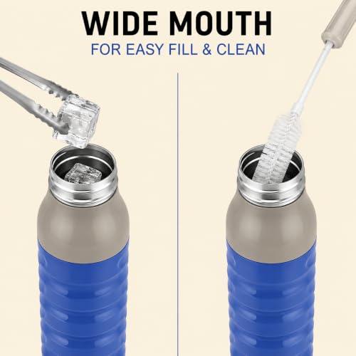 Image of CELLO Puro Steel-X Delta 900 PU Insulated Water Bottle for Office 705 ml Blue | Wide Mouth Easy to Carry with Strap Leak Proof Flip Top Lid Inner Steel Water Bottle for School Kids, College & Travel