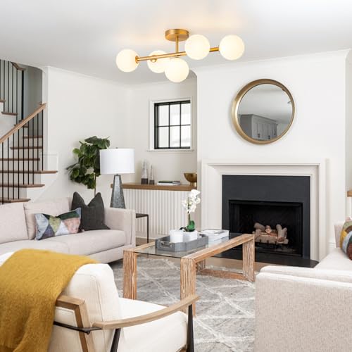 EDISLIVE 5-Light Semi Flush Mount Ceiling Light Frosted Globe, 26.4 in Modern Brass Sputnik Light Fixture Chandeliers with Milk Glass Shade Gold Finished by EDISLIVE - Used condition - Image 8