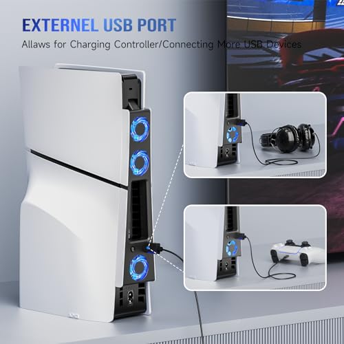 BRHE Ventilador de resfriamento fino para PS5, sistema de resfriamento silencioso para PS5 Slim Digi