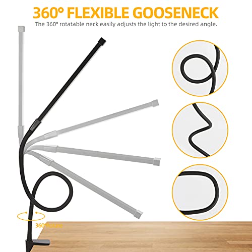 LED Desk Lamp with Clamp, LIBORA Eye-Caring Reading Light with USB Adapter, 3 Modes 10 Brightness, Long Flexible Gooseneck, Architect Task Clip on Lamp, Memory Function, Table Lamps for Home Office