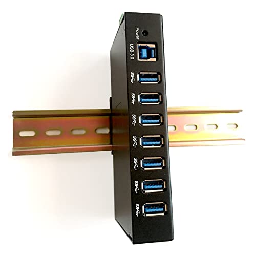 COMMFRONT Industrial USB 3.0 7-Port Hub; Supports Data Rates up to 5Gbps; Deivers up to 900mA Downstream Power on Each Port; 15kV ESD and 600W Surge Protection; Plug-and-Play; No Drivers Needed
