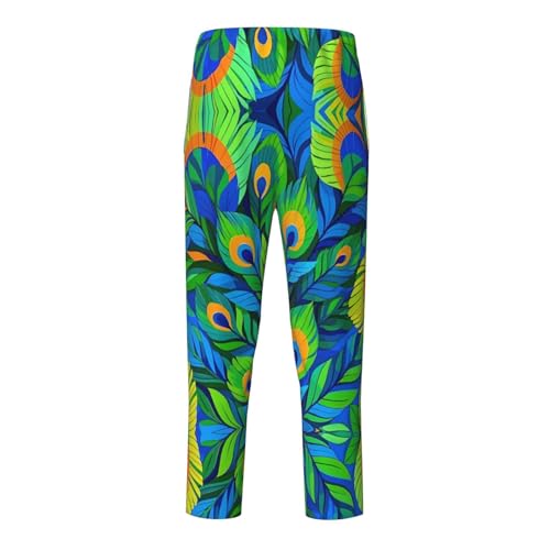 Pajama Pants Pajama Bottoms with Elastic Waistband Sleepwear Lounge PantsPeacock Feathers2