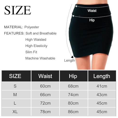 Lancry Pencil Skirt,Stretchy Slimming Black Mini Skirt for Women UK,High Waisted Black Skirt Short Skirts for Summer Autumn (S, Black) - Image 7