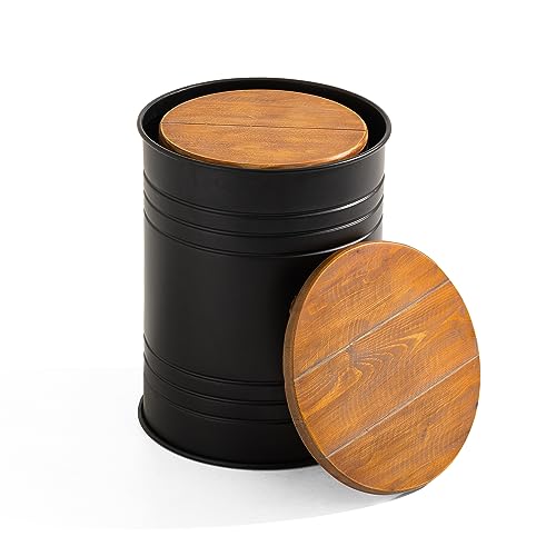 Glitzhome Nesting Table With Storage, Set Of 2 Farmhouse End Side Tables With Lid, Metal Barrel Rustic Accent Stools For Living Room Bedroom Office thumb #8