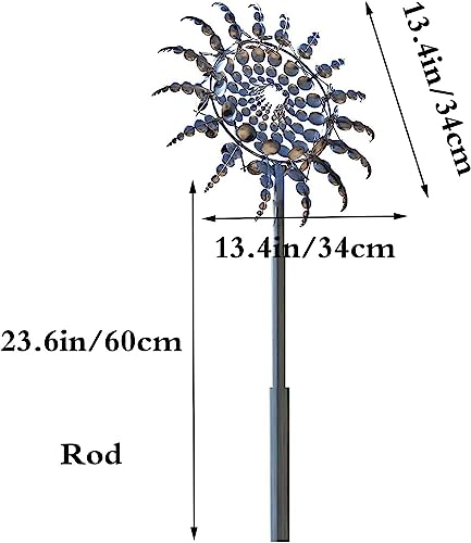 Einzigartige und magische Metall-Windmühle, 3D-Edelstahl-Windspiel, windbetriebene kinetische Skulptur mit Metall-Gartenstecker für Hof, Gartendekoration