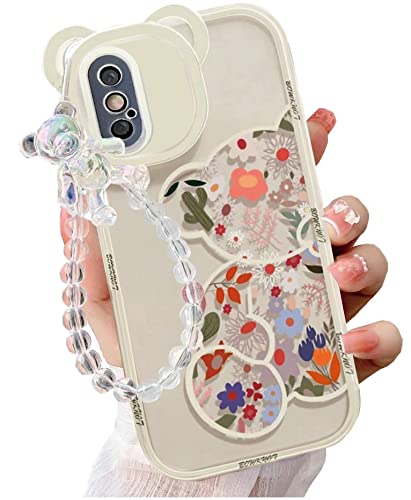 Shinymore iPhone Xs Max Bear Case,Shinymore Cute Flowers Bear Camera Protector Clear Case with Lovely Strap Bracelet Chain Girls Women Case for iPhone Xs Max