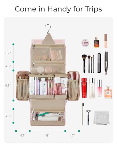 BAGSMART Travel Toiletry Bag, Extra Large Full-open Hanging Toiletry Bag for Women, Puffy Cosmetic Makeup Bag Organizer with Handle for Accessories, Essentials, Toiletries (Brown)3
