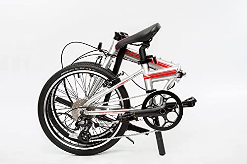 Zizzo Liberte 23Lb Lightweight Aluminum Alloy 20-Inch 8-Speed Folding Bicycle With Quick Release Wheels (Silver/Red) #TOP1