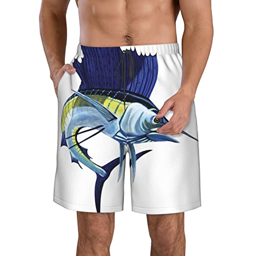 KTQUZCLF Pantalones cortos de playa de secado rápido, pantalones cortos de natación para hombre de Sailfish azul con bolsillos para practicar surf, ver fotos, XXL