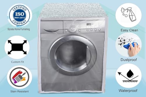 Image of Stylista PVC Waterproof Washing Machine Cover Compatible for IFB 10 KG Fully-Automatic Front Loading Executive Plus MXC 1014, Waterproof and Dustproof, Floral Pattern Bright Grey