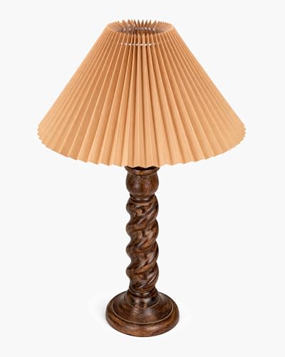 Image of Homesake Classic Twister Wooden Table Lamp with Shade | Handcrafted Bedside Lamp, E27 Holder| Bulb Included |Warm Light Night Lamp, Bedroom, Living Room, Study & Home Decor, (Pleated Jute)