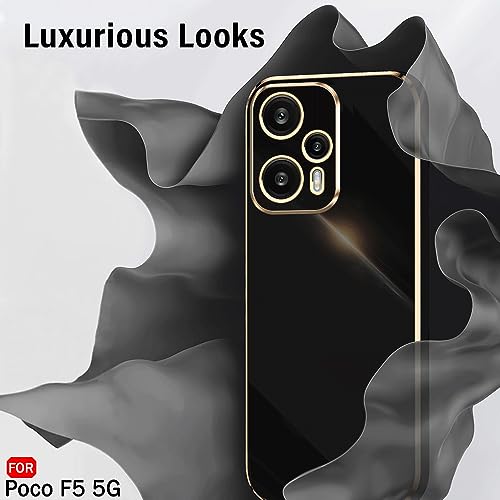 Image of TheGiftKart TPU Luxurious Golden-Plated Back Cover Case for Mi Poco F5 5G | Raised Lips for Camera & Screen Protection | Shockproof Design | Stylish Back Cover Case for Mi Poco F5 5G (Black)