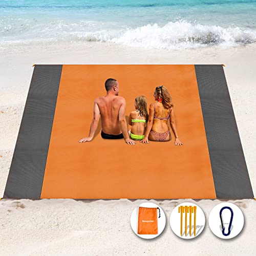 Henrycares Beach Blanket Picnic Blanket, Extra Large 300 x 275cm Sandproof Waterproof Beach Mat with 4 Stakes for 7-10 Adults