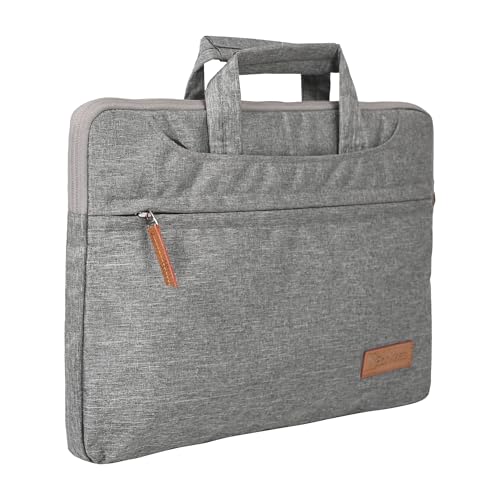 Image of Bonkaso 14.1 Inch Laptop Sleeve Cum Messenger Bag for MacBook & Laptops | Premium Polyester Melange | Water-Resistant Padded Case with Handle & Sling Strap | Lightweight Office Travel Bag - Grey