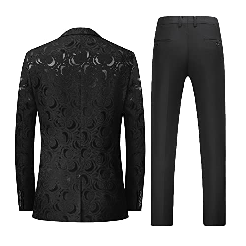 Mogu Mens 2 Piece Floral Slim Fit Black And White Tuxedo For Wedding Dinner Prom Party Size Xs Black #TOP1
