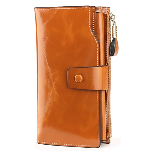 Image of YALUXE Women's RFID Real Leather Wallet with 21 Card Slots Phone Pocket