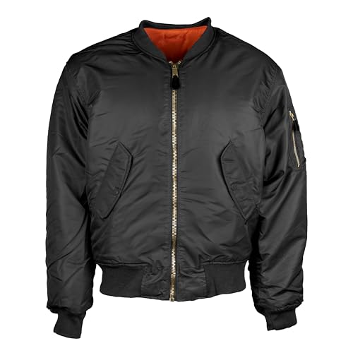Mil-Tec US Fliegerjacke MA1® Basic • Klassische Bomberjacke im US Air Force Stil • Wind- & wasserabweisende Pilotenjacke • Wendbare Übergangsjacke Herren • Freizeitjacke Herren • Schwarz, 3XL
