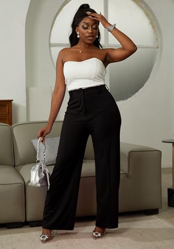 LAJIOJIO Wide Leg Dress Pants for Women Dressy Business Casual High Waisted Straight Leg Work Office Trousers Slacks2
