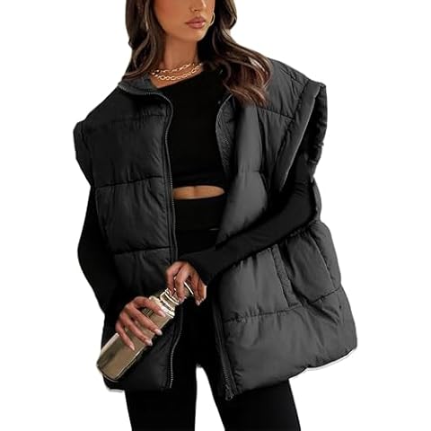 AMEBELLE Women's Oversized Puffer Vest Winter Quilted Lightweight Stand Collar Warm Padded Gilet Sleeveless Puffy Outerwear(2899-Black-M) Cover