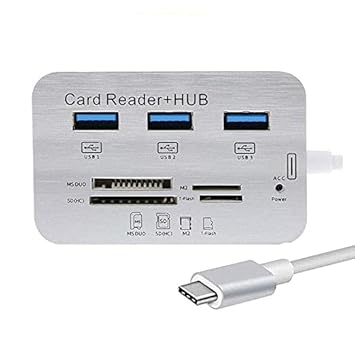 ULTRABYTES 7 in 1 Type C Combo Card Reader Hub, Upto 10 Gbps Ultra Fast Speed, for Laptop PC Tablet, Supports MS Duo/SD/T-Fash/M2 Memory Cards