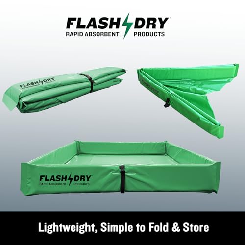 Image of FLASHDRY Portable Spill Containment Berm, Folding Duck Pond 4' x 4', Reusable Oil, Fuel & Chemical Spill Containment Tray, UV-Resistant PVC, Heavy-Duty, Quick & Easy Setup, Garage & Industrial Use