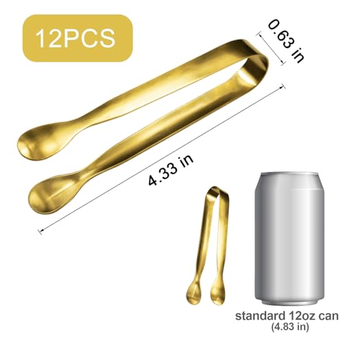 JCREN 12 Pcs Serving Tongs, Small Serving Utensils for Parties Catering Gold Tongs, Food-Grade 304 Stainless Steel Mini Appetizer Tongs for Tea Party Coffee Bar, 4 Inches - Gold - Image 4