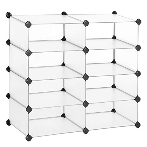 SONGMICS 4-Tier Shoe Rack, Space Saving 16-Pair Plastic Shoe Storage Organizer Units, Cabinet