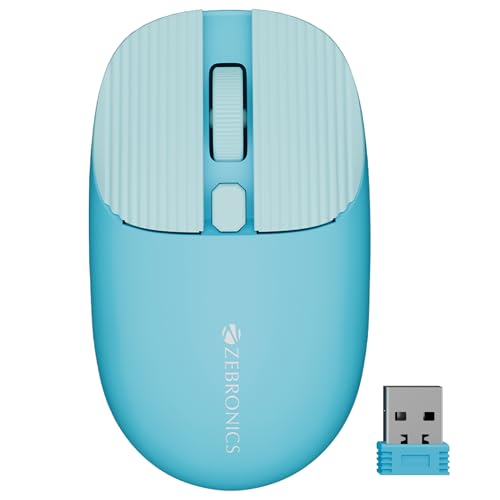 Image of Zebronics Freego Pro Wireless Mouse, 2.4GHz, Up to 1600 DPI, 3-Level DPI Switch, 4 Buttons, USB Nano Receiver, High Precision, Power Saving Mode, Ergonomic Design, Multi-Surface Support (Blue)