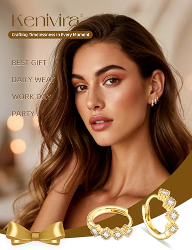 Kenivira 14K Gold Plated Hoop Earrings Set for Women Trendy,Small Huggies Hoop Earrings Stack Dainty,3 Pairs Lightweight Cubic Zirconia Earrings Jewelry Non Tarnish Hypoallergenic - image 2