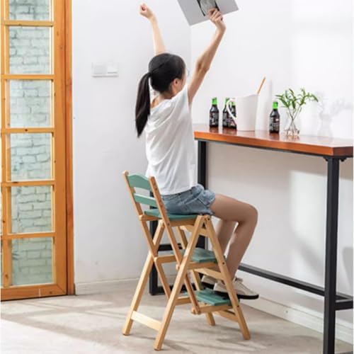 Portable Solid Wood Folding Stool - High Kitchen & Outdoor Step Stool, Counter Height Bar Stool, 3-Step Ladder Design for Easy Access and Versatile Use
