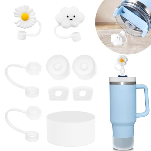 BonneChance Stanley Cup Accessories Set: 6 Piece Silicone Spill Proof Stopper, 2 Straw Cover Cap, 1 Silicone Boot for Stanley 40oz & 30oz Tumbler (WHITE)