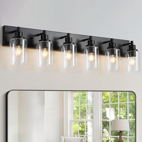 LOUSACE 6 Light Bathroom Vanity Light, Matte Black Bathroom Light