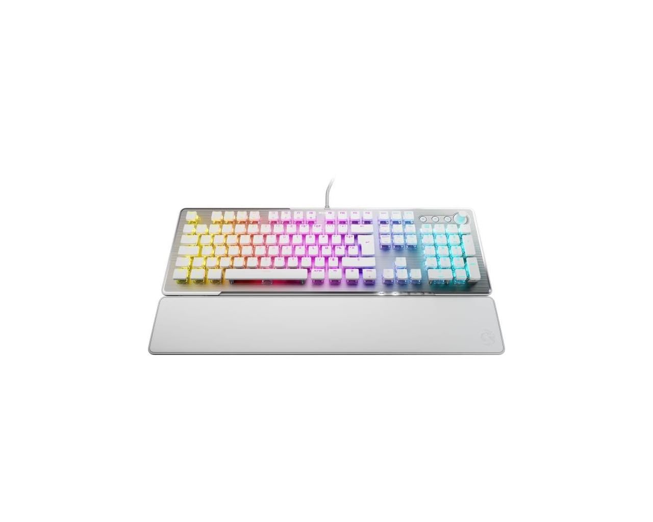 Roccat Vulcan II - Clavier de Jeu Mécanique Pour Pc, Touches Rétro-Éclairées RGB Personnalisables, Repose-Poignet Amovible, Titan II Linear Switches, Blanc