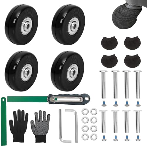 Luggage Replacement Wheels Set 4Pcs 1.57"x0.67"（40mm x 17mm） with Saw &amp;4Pcs Wheels Cover Socks Axles 1.18"&amp; 1.38"（30mm &amp;35mm Repair Kit for Luggage Bags Trolley Case