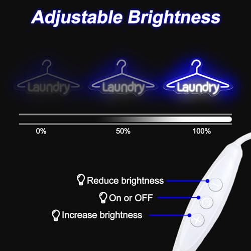 Image of Laundry Neon Sign Laundromat Led Neon Sign Washing Machine LED Light | USB Powered Neon Sign For Laundry Room Laundry Wall Art Laundry Room Decors 16.5 inchx9.1 inch, Blue+White