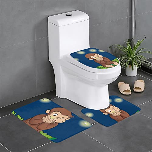 おさるのジョージ 3点セット トイレマット フタカバー 便座カバー 足元マット U型 O型 拭ける 滑り止め 通用型 吸水 洗える 速乾 浴室マット 40x60cm