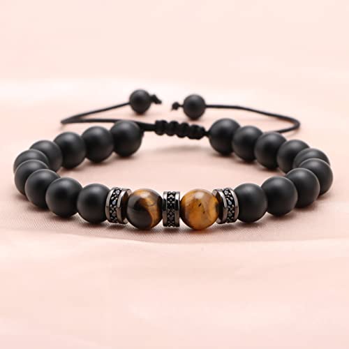 Get Well Soon Gifts Mens Bracelet Inspirational Beaded Bracelet Anniversary Graduation Gifts For Him Boyfriend Brother Natural Stone Tiger Eye Birthday Cool Valentine's Day Gifts Unique For Husband Matte Agate #TOP6
