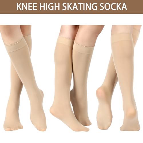 Image of SATINIOR Women Girls Ice Skating Socks | Tight High Knee Nylon Socks for Skating Activities Women and Girls, Compatible with Ice Skates and Roller Skates