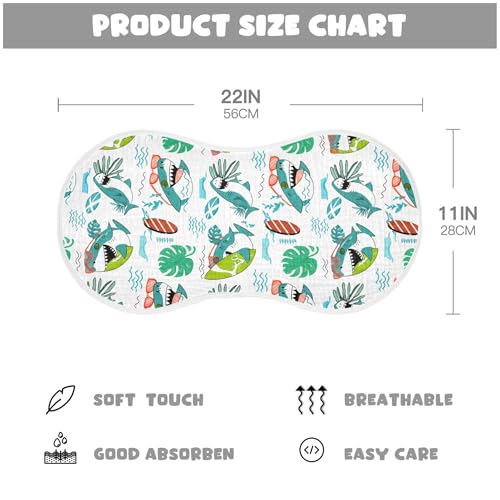 xigua Playful Sharks Muslin Baby Burp Cloths Set of 1, Super Soft & Absorbent Burping Rags, Cotton Burp Clothes Shower Gift for Newborn, Baby Girls and Boys4
