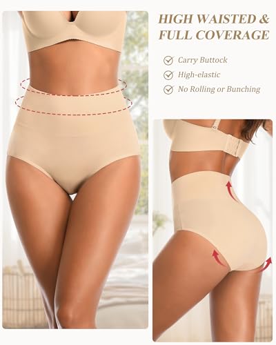 Image of CULAYII Tummy Control Underwear Womens High Waisted Cotton Panties Breathable Full Coverage Postpartum Ladies Briefs