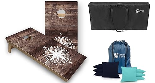 Tailgating Pros Cornhole Boards-4'x2' Cornhole Game w/Carrying Case & Set of 8 Corn Hole Bean Bags w/Tote (4'x2' Compass Tournament Ring)