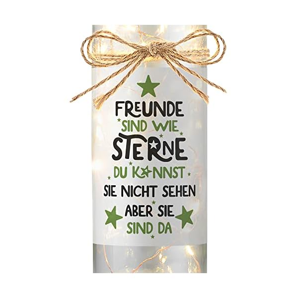 Liebtastisch Flaschenlicht mit Spruch "Freunde sind wie Sterne" - Geschenke für freundinnen/freunde - Freundschaftsgeschenke - beste freunde geschenk - Dekolicht - LED Beleuchtung (Grün) – Bild 3