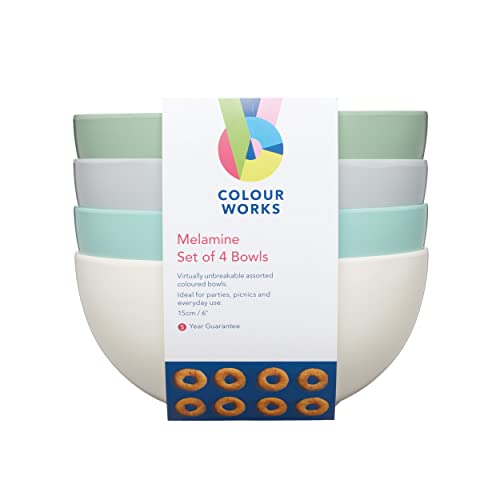 Colourworks Ciotole di plastica, ciotole per pasta infrangibili, leggere in melamina infrangibile, set di 4, colori classici - immagine 5