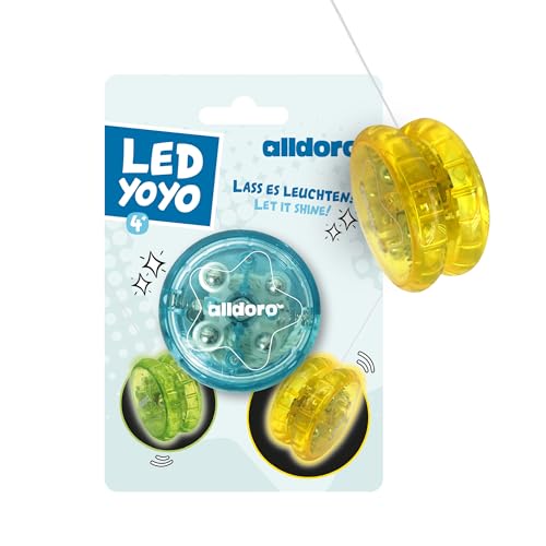 alldoro- YoYo LED Ø 6 cm, yoyó Principiantes de plástico, con Efecto Luminoso para niños a Partir de 3 años, para Interior y Exterior, Incluye Pilas, en 4 Colores Surtidos, Disponible (60342)