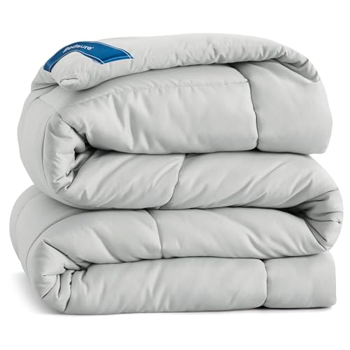 Image of Bedsure Comforter Duvet Insert - Quilted Comforters Twin Size, All Season Duvet, GentleSoft Down Alternative Bedding, with 8 Tabs, Gifts for Women /Men, Light Grey, Twin 88 x 68 Inches